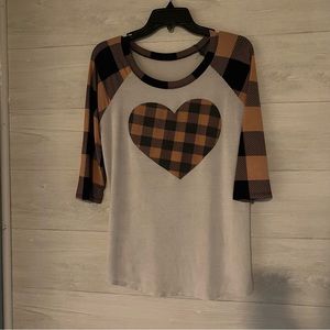 Boutique Women's Top "For the Love of Plaid" 3/4 Sleeve Pink/Black SMALL